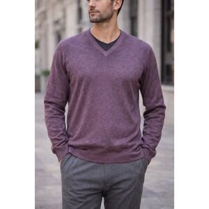 Gran Sasso Italy Mens 100% Cashmere V-Neck Sweater Purple Heathered